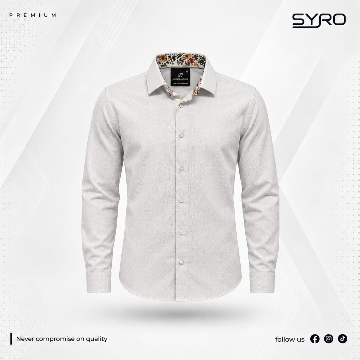 Premium Men’s Full Sleeve Formal Shirt | Stylish Floral Collar Detail Shirt - Image 3
