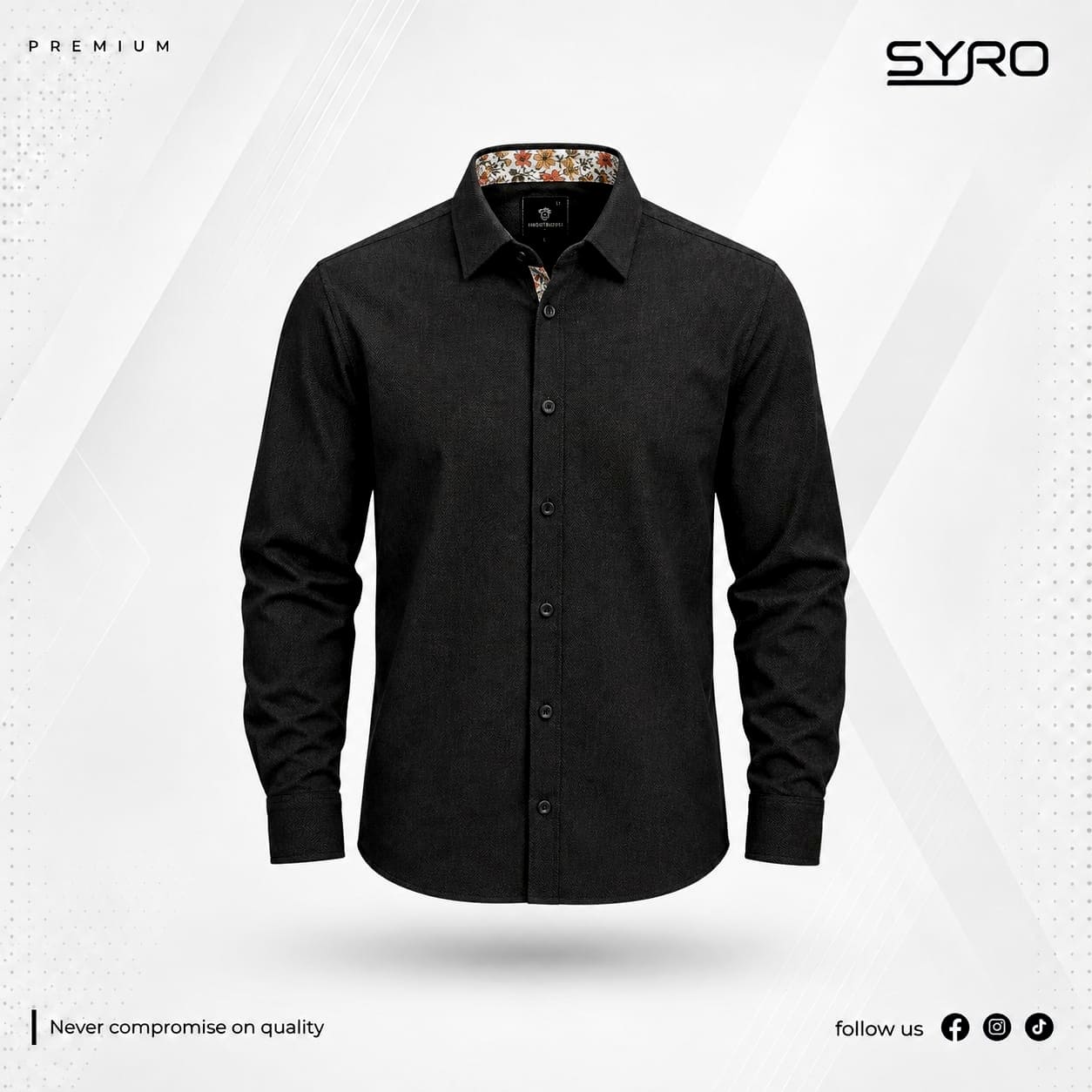 Premium Men’s Full Sleeve Formal Shirt | Stylish Floral Collar Detail Shirt - Image 2