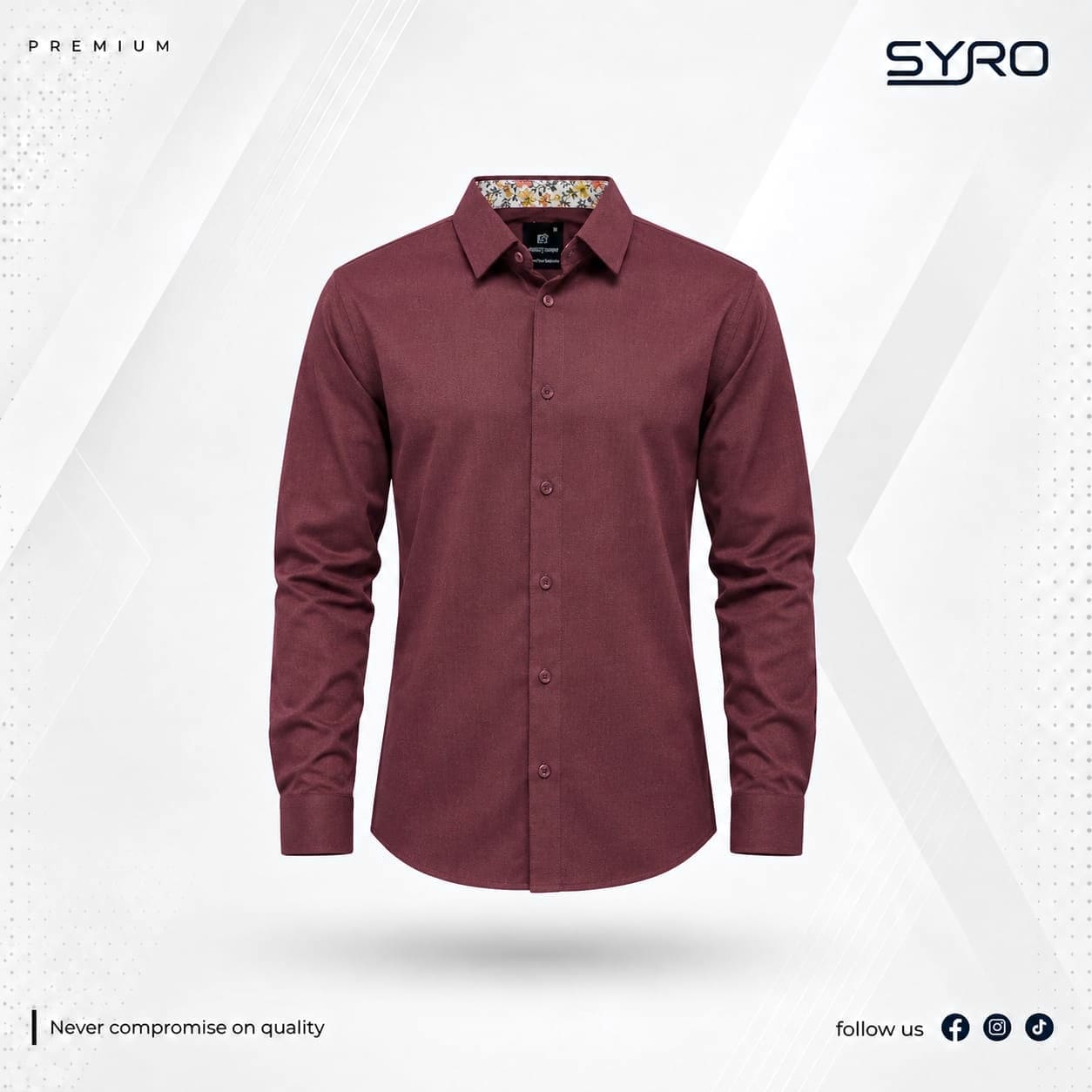 Premium Men’s Full Sleeve Formal Shirt | Stylish Floral Collar Detail Shirt